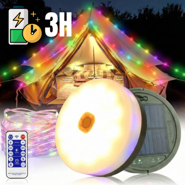 مصباح التخييم  2 في 1 مع شريط الإنارة 10م