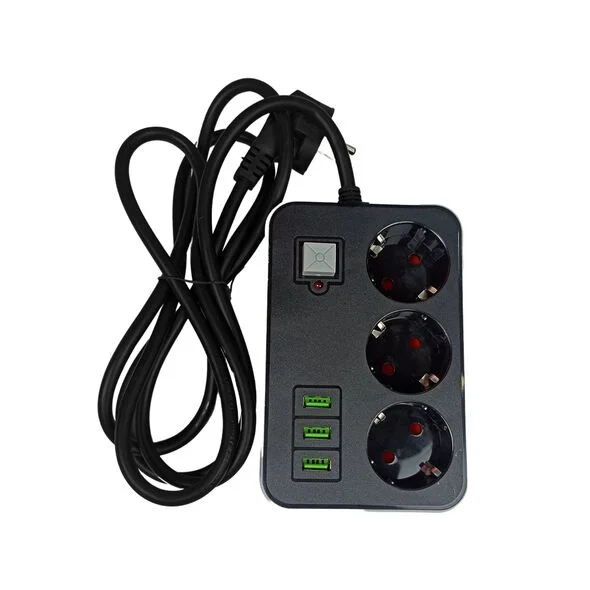 مقبس ثلاثي للطاقة بـ3 منافذ USB