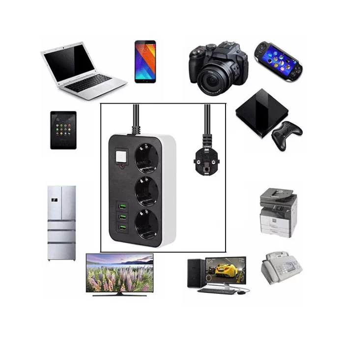 مقبس ثلاثي للطاقة بـ3 منافذ USB - الصورة 2